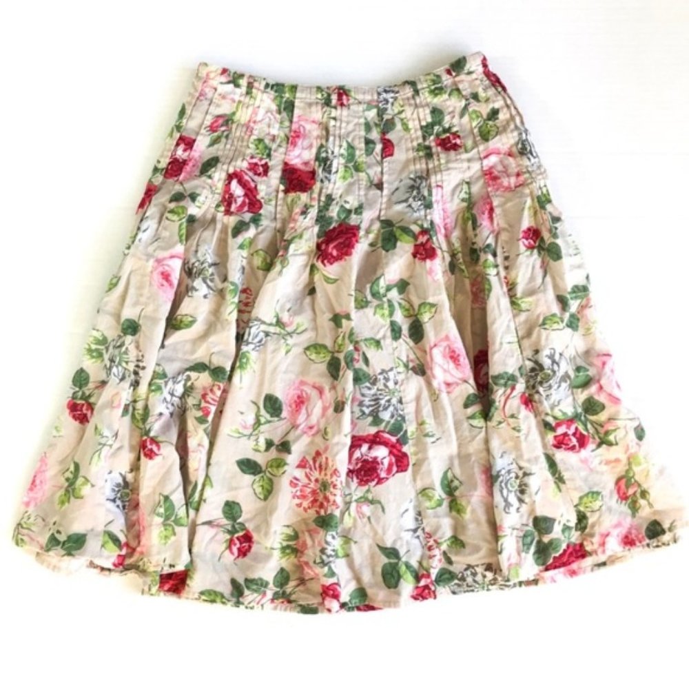 Cabi Tan Floral Midi Skirt Flare Pleated 4 - Picture 1 of 4